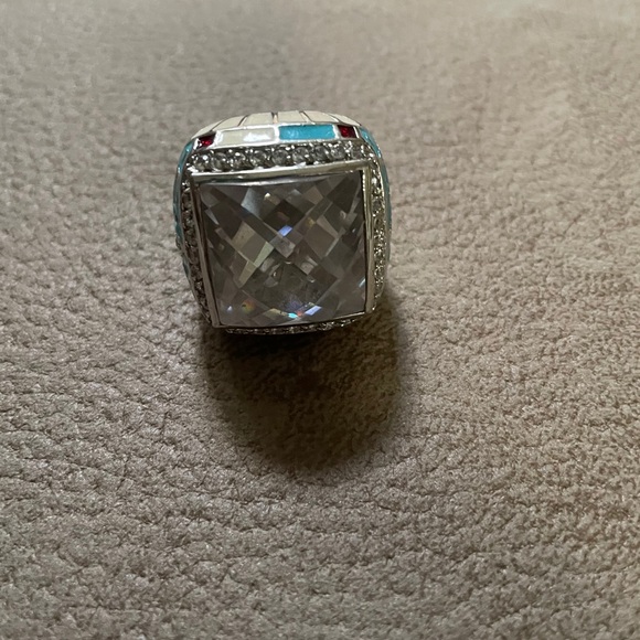 LAUREN G ADAMS STERLING SILVER 925 RING FLEUR DE LIS CZ CLEAR ENAMEL - Picture 8 of 14